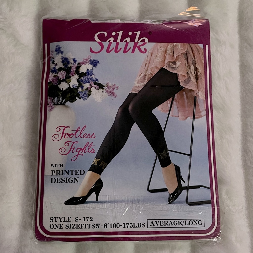 Vintage 80s 90s Silik Printed Leggings Tights Bow Pattern White New